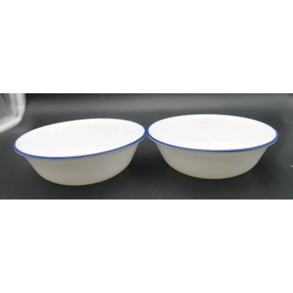 Set 4 Corelle Blue Band Blue Stripe Cereal Soup Bowls Vitrelle Made USA